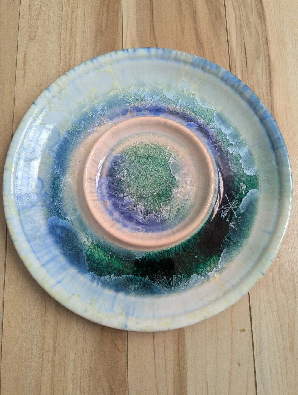 FOLLETTE Pottery Bread & Oil Dipping Platter Plate Cystaline Glaze